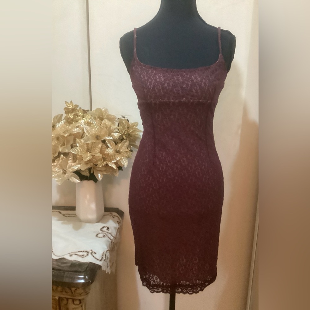 MNG Burgundy Slip Mini Dress Spaghetti Strap - Picture 5 of 9
